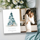 雪の水彩松のクリスマスツリーのプレゼント写真 シーズンカード
