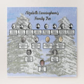 雪の水彩松木楕円形の家族写真 ジグソーパズル (縦)