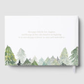 雪の水色の常緑森林冬の結婚式 ゲストブック (裏面)