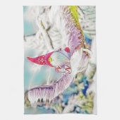 雪の水色の格言絵画 キッチンタオル (縦)