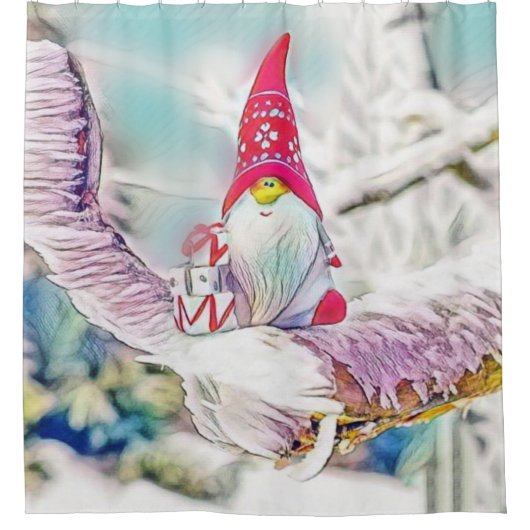 雪の水色の格言絵画 シャワーカーテン (正面)