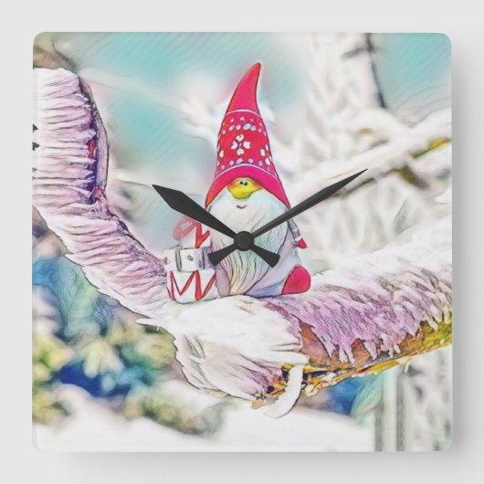 雪の水色の格言絵画 スクエア壁時計 (正面)