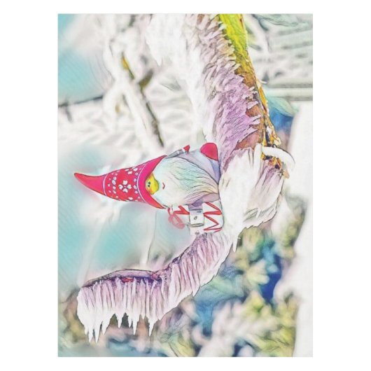 雪の水色の格言絵画 テーブルクロス (正面)