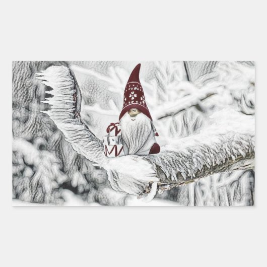 雪の水色の格言絵画 長方形シール (正面)