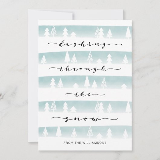 雪の水色の森の中を駆け抜けストライプる シーズンカード (正面)