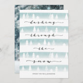 雪の水色の森の中を駆け抜けストライプる シーズンカード (正面/裏面)