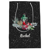 雪の水色の紅葉メリークリスマス ミディアムペーパーバッグ (正面)