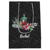 雪の水色の紅葉メリークリスマス ミディアムペーパーバッグ (裏面)