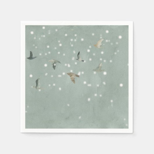 雪の水色の鳥の群れ スタンダードカクテルナプキン (正面)