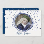 雪の泡クリスマスリースの写真カード シーズンカード (正面/裏面)