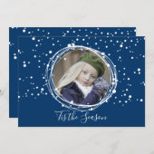 雪の泡クリスマスリースの写真カード シーズンカード (正面/裏面)