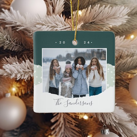 雪の流れ |カラーブロックの写真パーソナライズされた セラミックオーナメント