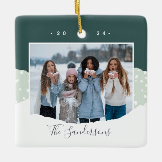 雪の流れ |カラーブロックの写真パーソナライズされた セラミックオーナメント (正面)