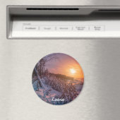 雪の海の海岸磁石の上の夕日 マグネット (インサイチュ (食洗機))