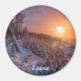 雪の海の海岸磁石の上の夕日 マグネット