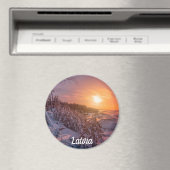 雪の海の海岸磁石の上の夕日 マグネット (インサイチュ (食洗機))