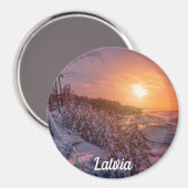 雪の海の海岸磁石の上の夕日 マグネット (正面/裏面)