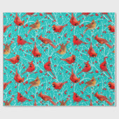 雪の深紅色ウィンターベリーのクリスマス/深いシアン ラッピングペーパー (フラット)