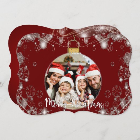 雪の渦を持つ写真のクリスマスオーナメントファンシー シーズンカード (正面/裏面)