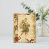 雪の父クリスマスとバラ&音楽 ポストカード (スタンド正面)