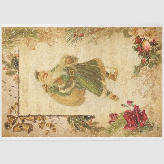 雪の父クリスマスとバラ&音楽 薄葉紙 (正面)