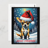 雪の牧草地かわいいチワホアサンタクリスマス ポストカード (正面/裏面)