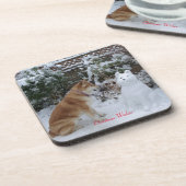 雪の犬に雪だるまと座っているかわいい秋田 コースター (左側)