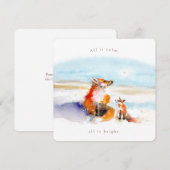 雪の狐たちの平和なホリデーカード シーズンカード (正面/裏面)