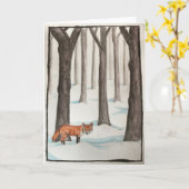 雪の狐の折りたたみグリーティングカード カード (黄色い花)