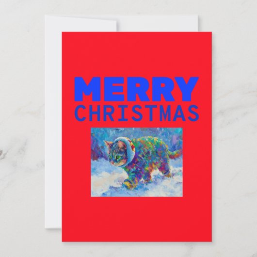 雪の猫が耳当てをしている シーズンカード (正面)