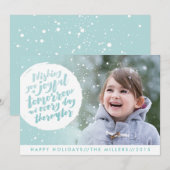 雪の玉が写ったホリデー フォト カード (正面/裏面)