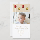 雪の玉と写真の赤いアイボリーのクリスマス サンキューカード (裏面)