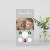 雪の玉と写真をボーブル灰色の青のクリスマス サンキューカード (スタンド正面)