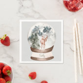 雪の球カスタムの家族の名前ウッドランドクリスマス スタンダードカクテルナプキン (インサイチュ)