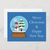 雪の球体と雪だるまと松 |カスタマイズ シーズンポストカード (正面/裏面)