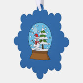 雪の球体雪だるまと松の木 オーナメントカード (左)