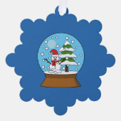 雪の球体雪だるまと松の木 オーナメントカード (正面)