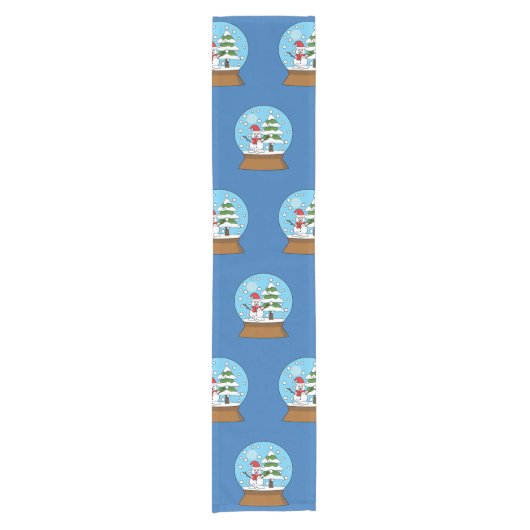 雪の球体雪だるまと松の木 ショートテーブルランナー (正面)