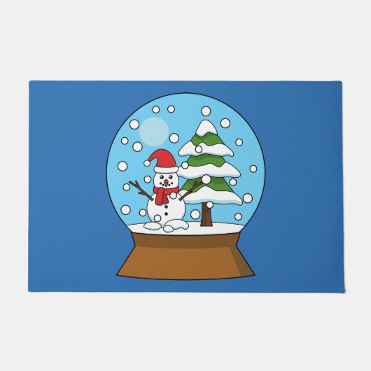 雪の球体雪だるまと松の木 ドアマット (正面)