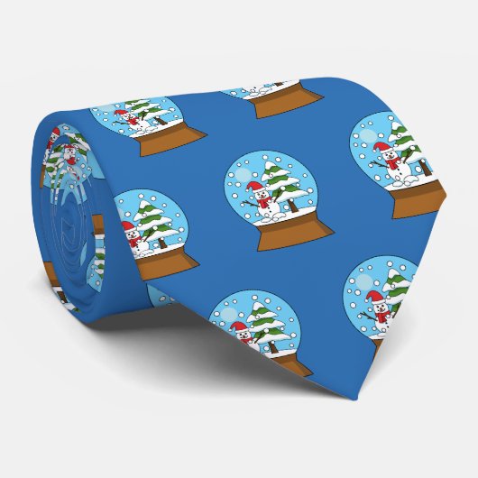 雪の球体雪だるまと松の木 ネクタイ (ロール)