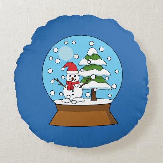 雪の球体雪だるまと松の木 ラウンドクッション (正面)