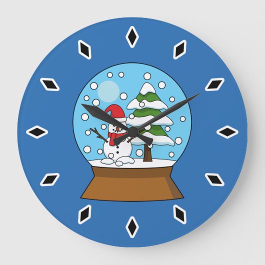 雪の球体雪だるまと松の木 ラージ壁時計 (正面)