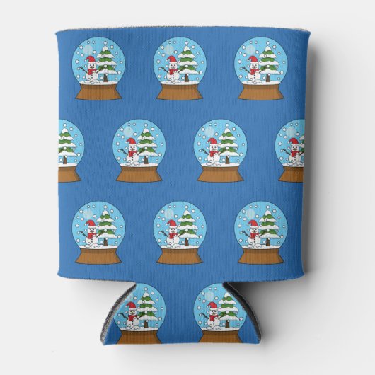 雪の球体雪だるまと松の木 缶クーラー (正面)