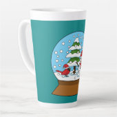 雪の球体（鳥）ショウジョウコウカンチョウ雪だるまと松の木 カフェラテマグ (左アングル)