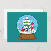 雪の球体（鳥）ショウジョウコウカンチョウ雪だるまと松の木 シーズンポストカード (正面/裏面)