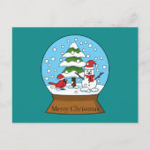 雪の球体（鳥）ショウジョウコウカンチョウ雪だるまと松の木 シーズンポストカード (正面)