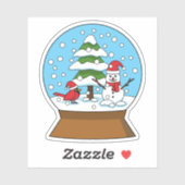 雪の球体（鳥）ショウジョウコウカンチョウ雪だるまと松の木 シール (シート)