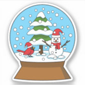 雪の球体（鳥）ショウジョウコウカンチョウ雪だるまと松の木 シール (正面)