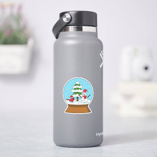 雪の球体（鳥）ショウジョウコウカンチョウ雪だるまと松の木 シール (HydroFlask)