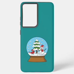 雪の球体（鳥）ショウジョウコウカンチョウ雪だるまと松の木 SAMSUNG GALAXY S21+ケース